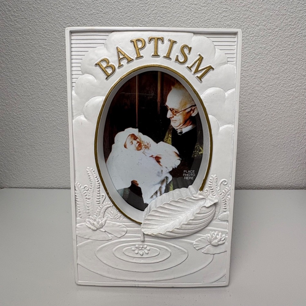 Abbey Press White Baptism Photo Frame 3.5"x5" Opening 3D Embosssed Table Wall‎